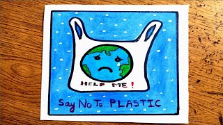 say no to plastic poster drawing step by step for beginners#stop plastic bags Poster drawing