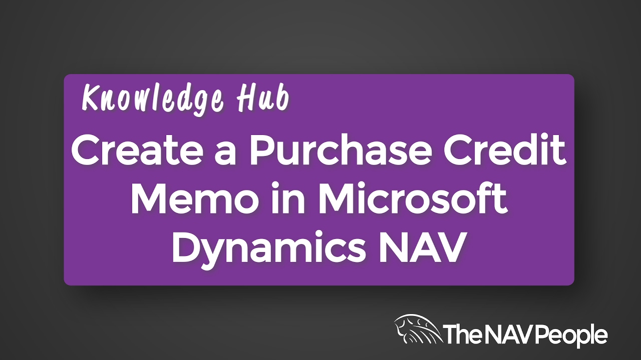 Create a Purchase Credit Memo - YouTube
