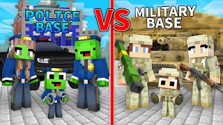 Mikey Family POLICE BASE vs JJ Family MILITARY BASE in Minecraft (Maizen)