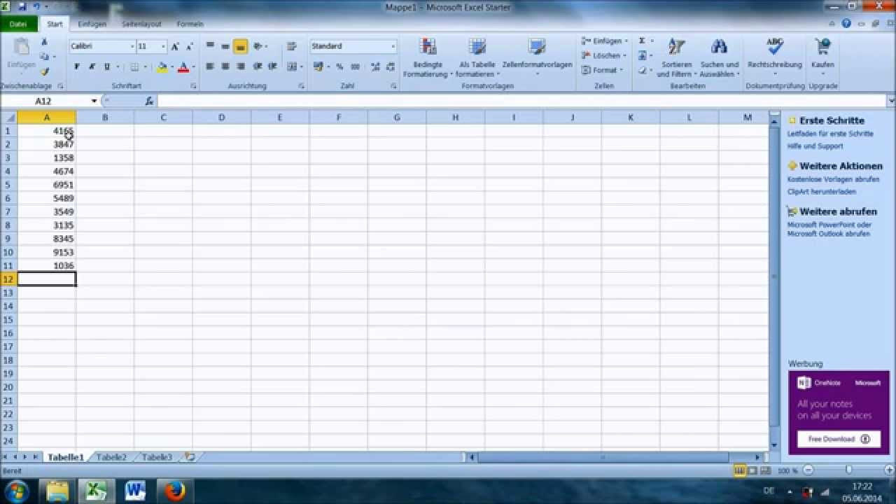  Update  Excel, Zeichen und Zahlen in mehreren Zellen einfügen