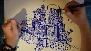 ASMR DRAWING 🔵 Doodle A City With Me PART 2 🤫 Whispered Rambles and Blue Felt Pen