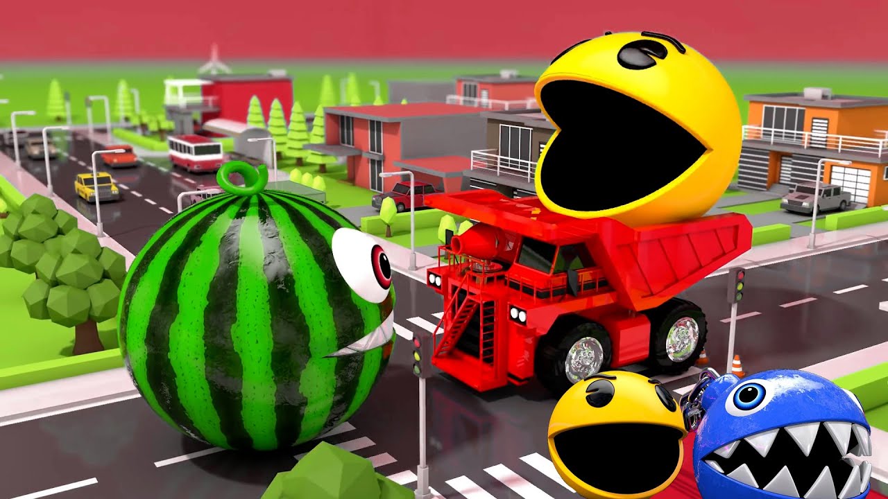 العاب بنات والعاب للأطفال Pacman  Ghost and Rolling on the Street and eat Watermelon in Playground