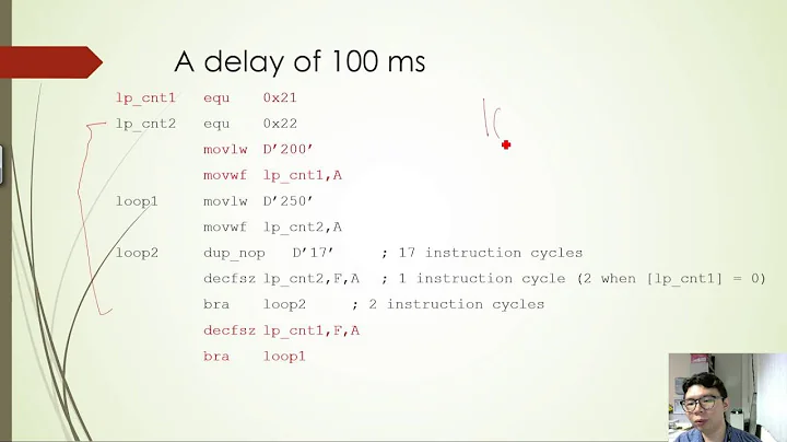 Creating time delays on PIC18 using assembly language