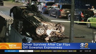 Drivers survives after car flipped exiting Gowanus Expressway
