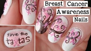 breast cancer nail awareness ribbon pink