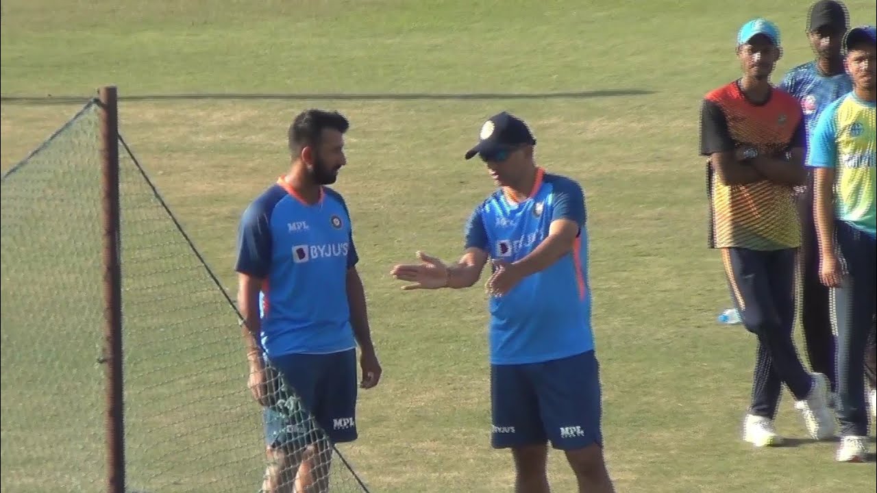 What Cheteshwar Pujara and Rahul Dravid talking in nets Practice YouTube