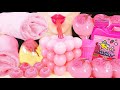 ASMR PINK FOODS: HOMEMADE WAX CANDY, EDIBLE TOWEL CREPE CAKE, GUM POWDER, CANDIED MOCHI, JUICY DROP