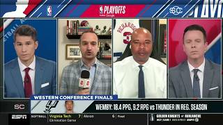 "4-0 for Spurs" - ESPN crew react Wemby's Spurs vs. SGA's Thunder in Western Conference Finals