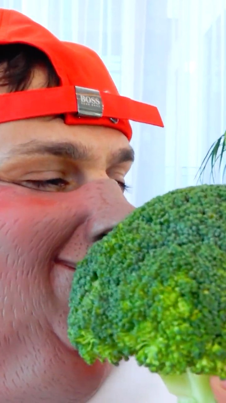 Vlad studies Dad to eat healthy food