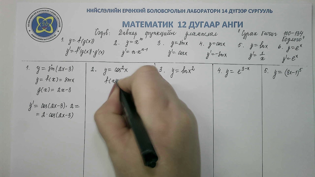 12 р анги математик. Давхар функцийн уламжлал багш З.Аюурзана