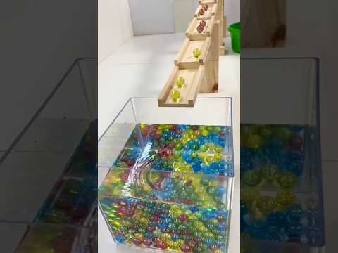 Marble Run ASMR ☆ Wooden Rail & Homemade Stepped Ramp,A tank filled with water #shorts #marble #asmr