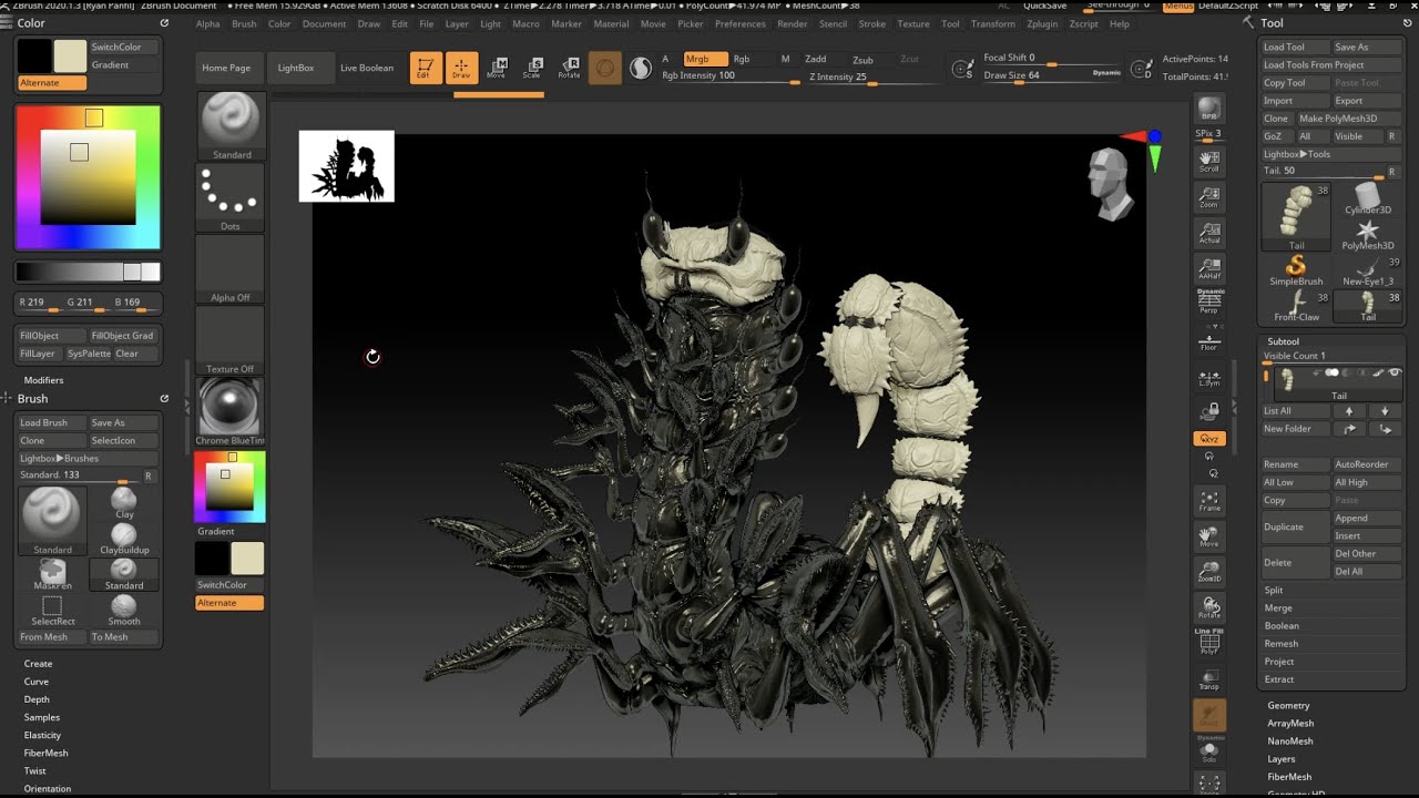 coloring subtools in zbrush
