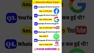 सोशल मीडिया Apps की स्थापना कब हुई? 🤔 | GK Questions in Hindi #gk #shorts