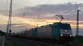 Freight train traffic in the twilight of Saarmund: With series 155 and 370