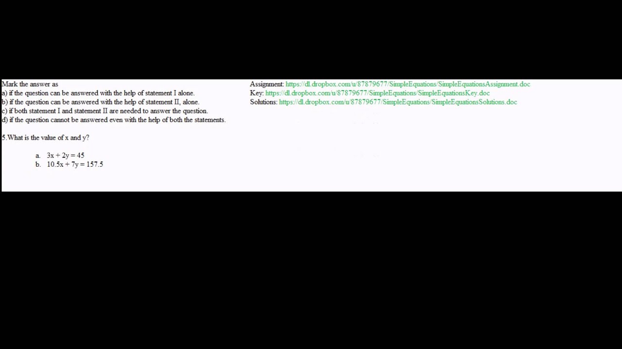 Cat prep simple equations solving data sufficiency problems youtube