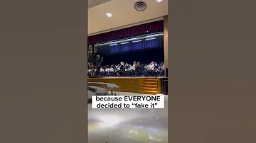 The entire middle school band was fake “playing”!! #peteytvprof