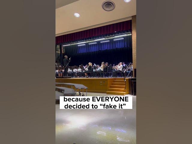 The entire middle school band was fake “playing”!! #peteytvprof