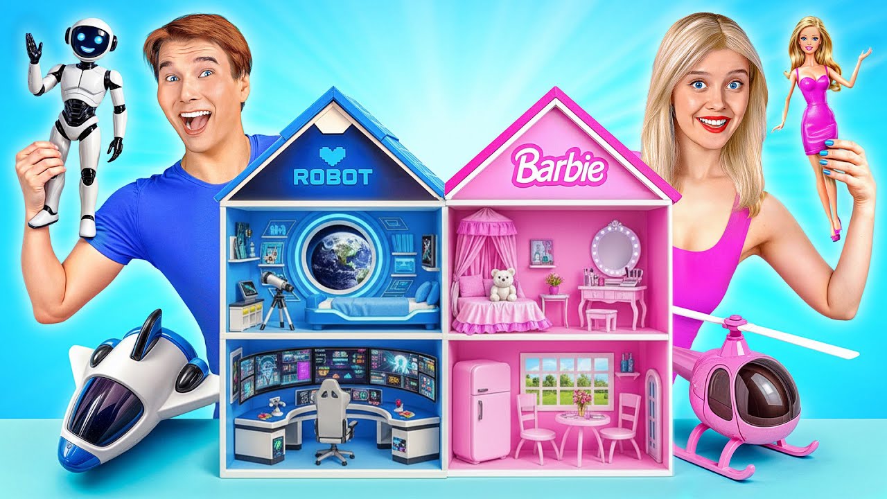 Строим Удивительный Кукольный Домик Барби против Робота Челлендж | Смешные Челленджи от Friendly DO