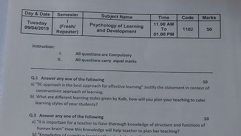 SNDT Psychology of Learning and Development M.Ed. Semester -1 Question Paper 2019