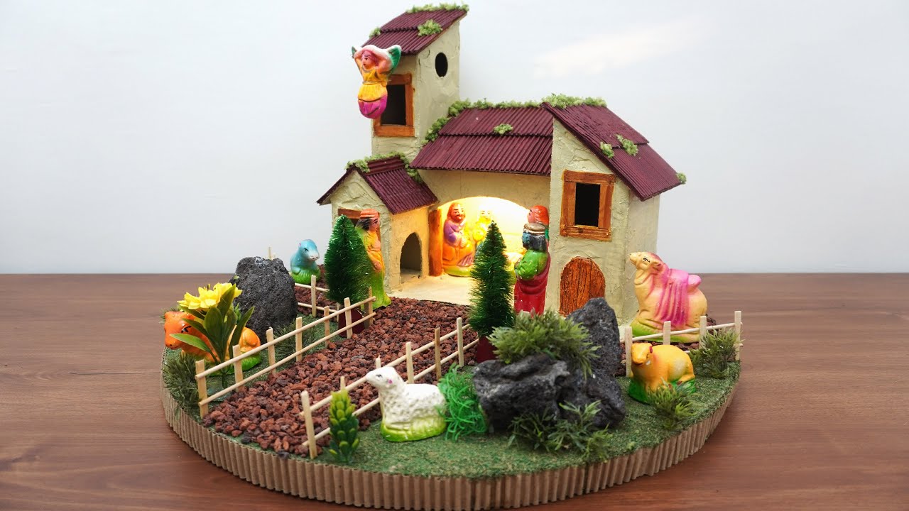 Christmas Crib made with cardboard Easy & Simple Italian Crib DIY Christmas Nativity Scene