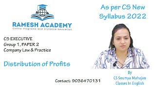 CS Executive | Company Law | Distribution of Profits class in English By CS Soumya Mahajan