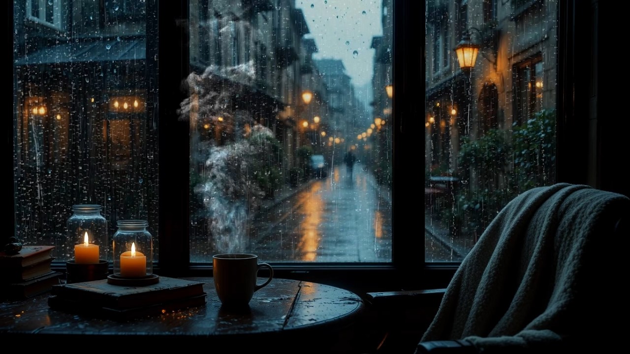 Moody City Rain at Night | 🕯️ A Warm Indoor Candlelit Space for Deep Focus & Creative Productivity