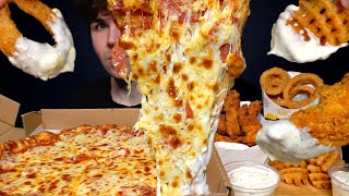 ASMR MUKBANG EXTRA CHEESY PIZZA CRISPY CHICKEN & FRIES | WITH RANCH | Magic Mikey