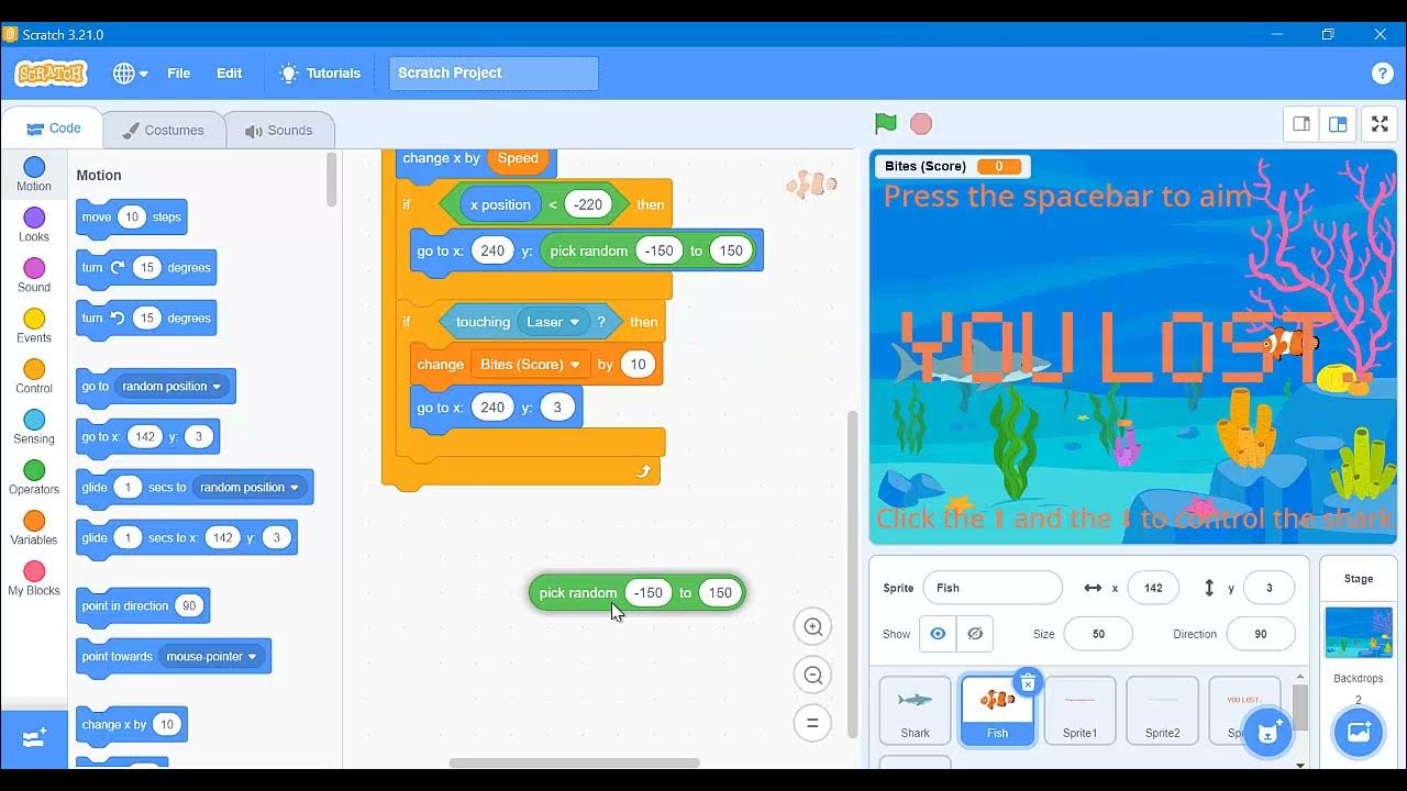 Sharks and Fish | Scratch Project | Easy coding for beginners | Using ...