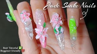 NAIL TREND 2026 💥👉🏻 JADE SNAKE NAILS 🩷🐍💚 | EASIEST WAY TO DO HARD GEL EXTENTIONS ✅ 👀