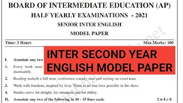 INTER SECOND YEAR ENGLISH MODEL PAPER /HALF-YEARLY EXAMINATION