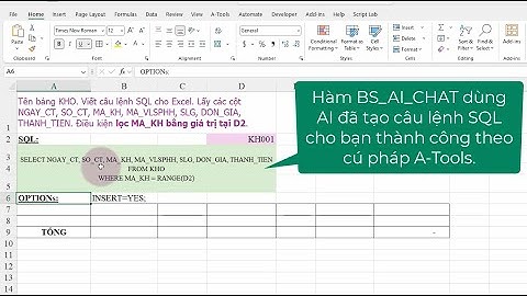 Demo dùng AI để tạo lệnh SQL trong Excel bằng hàm BS_AI_CHAT của Add-in A-Tools