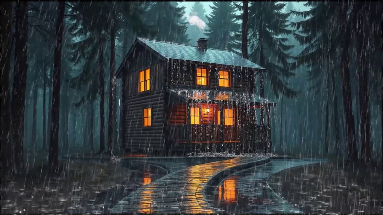 Heavy Rain on a Cozy Cabin Roof 🌲 Forest Ambience for Sleep & Focus # ...