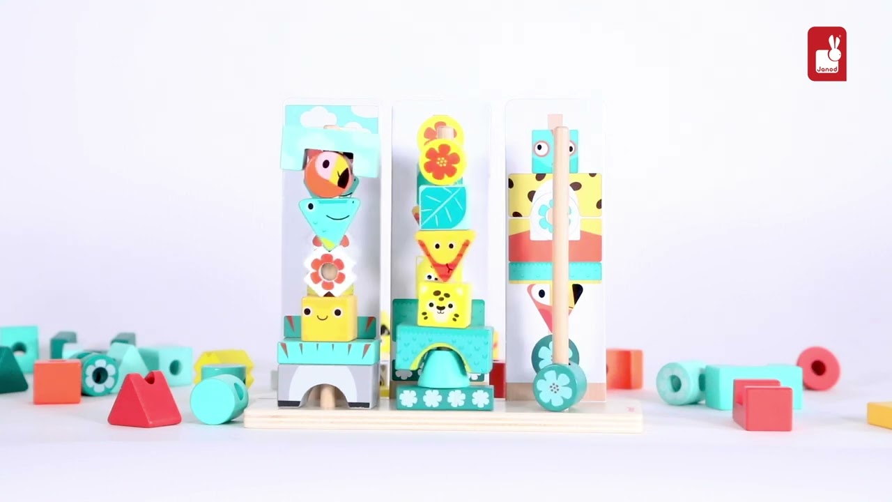 Totem de Empilhar 52 Peças Tropik - Janod Brasil