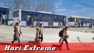 Drone footage of buses evacuating civilians from Azovstal steel plant in Mariupol