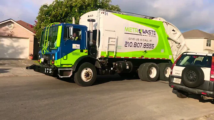 Metro Waste Systems Mack MR McNeilus Rear Loader collecting on route
