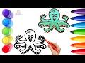 How To Draw cute Octopus Drawing, Painting &amp; Coloring For Kids and Toddlers_ Child Art 🐋🌈🎨