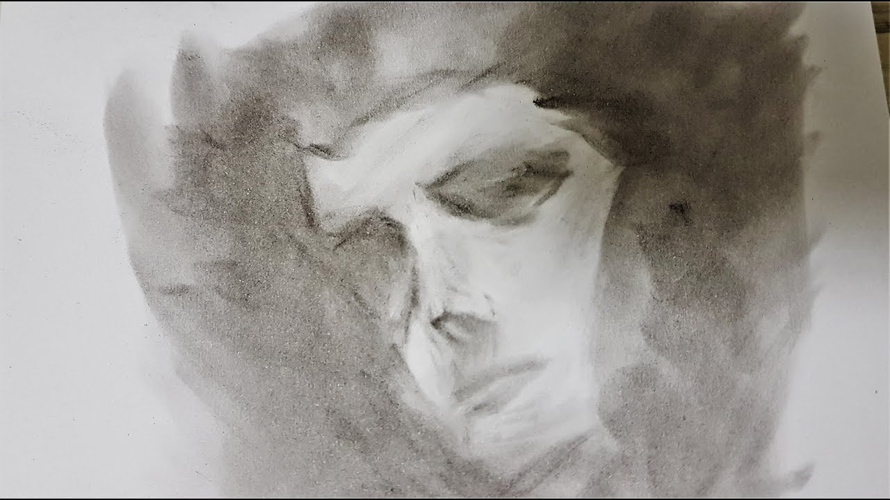 Charcoal Powder Sketch Using Sponge and Blending Stump - YouTube