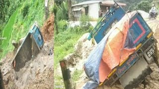 Dangerous truck accident in Nepal.Dangerous road.Hilly Nepal