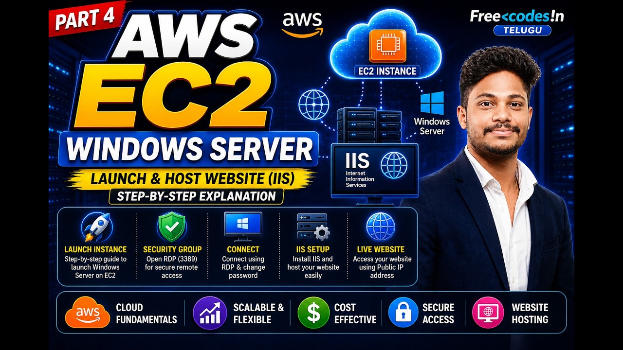 AWS EC2 Windows Server Tutorial in Telugu | Launch & Host Website Using ...