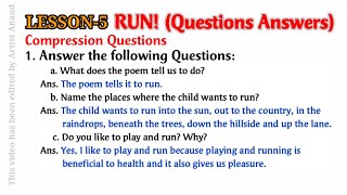 RUN!//RAINBOW CLASS 5th POEM//QUESTIONS ANSWERS//सम्पूर्ण हल