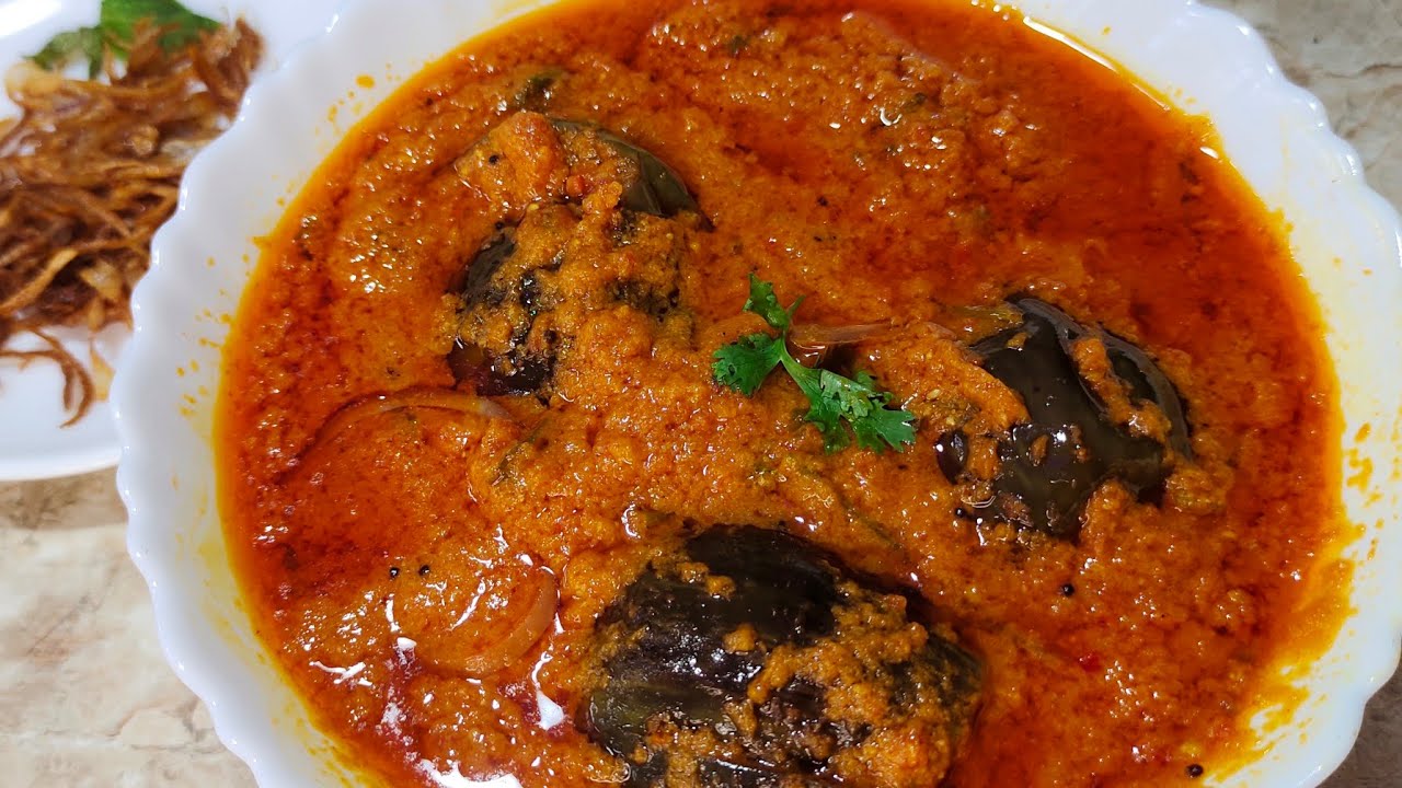 Bangalore Wedding Style Brinjal Curry. Brinjal Curry for Biryani Side 