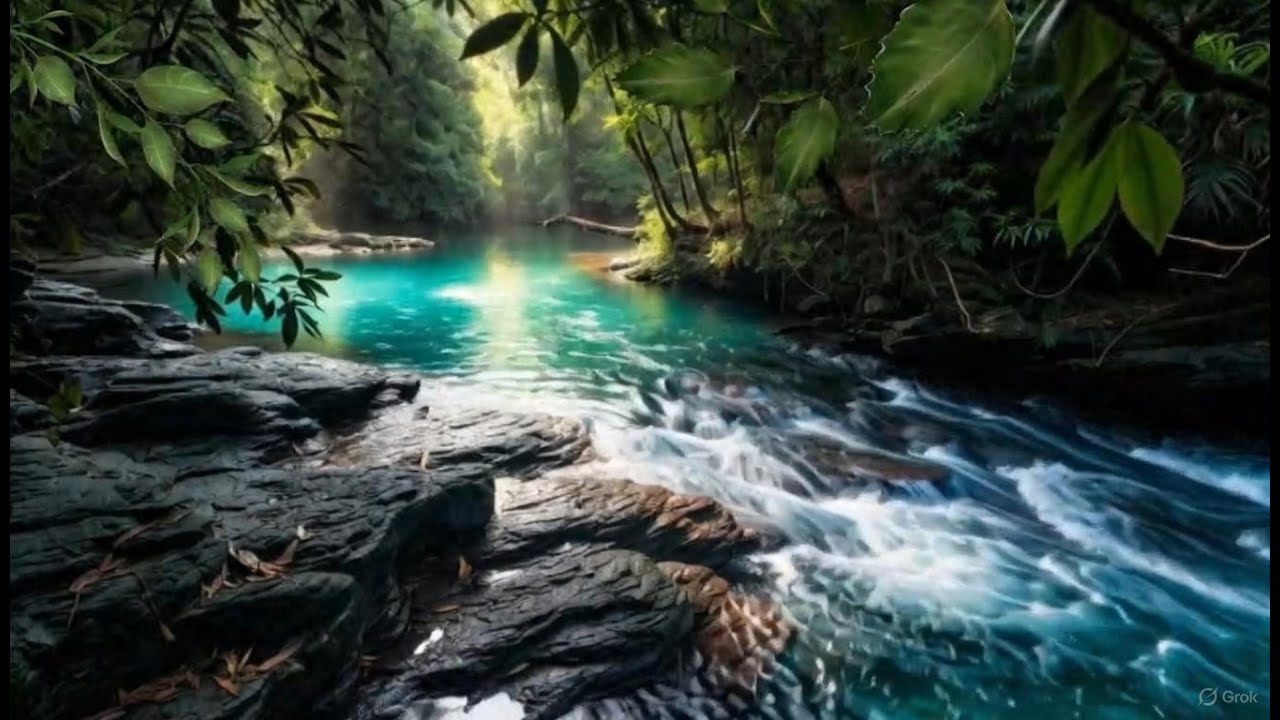 ASMR Sleeping Turquoise Forest River. Nature Sounds, Flowing Water, White Noise for Sleeping.