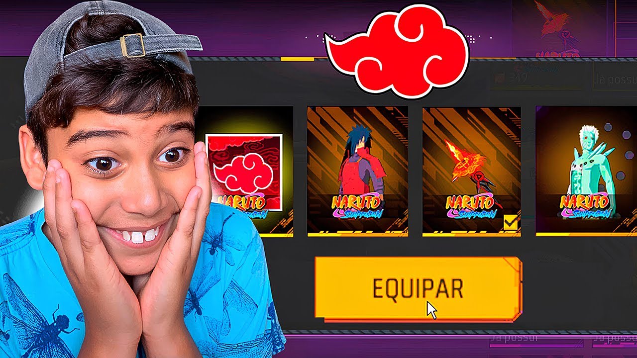 PEGUEI TODAS AS SKINS DA AKATSUKI PRO MEU IRMÃOZINHO NO FREE FIRE!