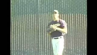 Baseball outfield group work, fence drill