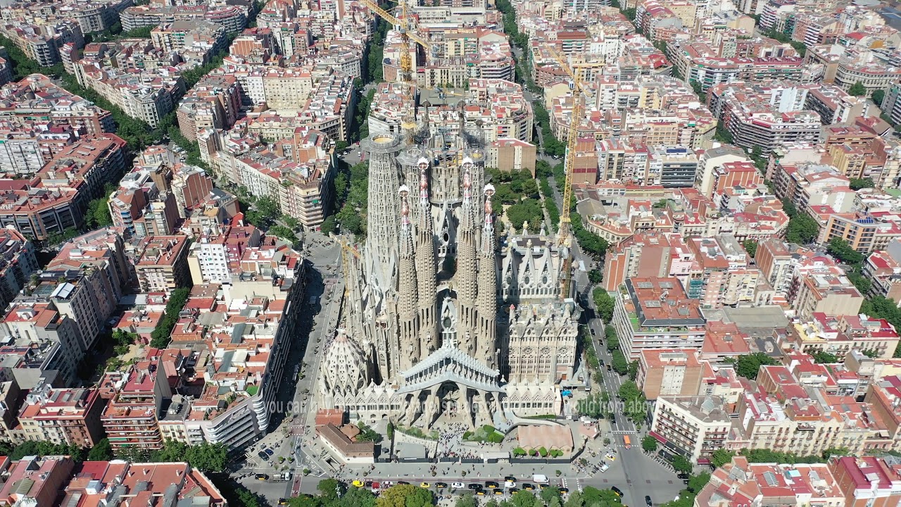 Aerial Stock Footage: Flying Drone over Sagrada Familia in ...