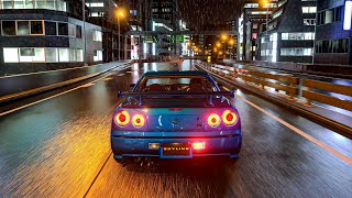 R34 GTR Highway Run in Torrential Rainfall | Gran Turismo 7 [PS5 4K Logitech G29]