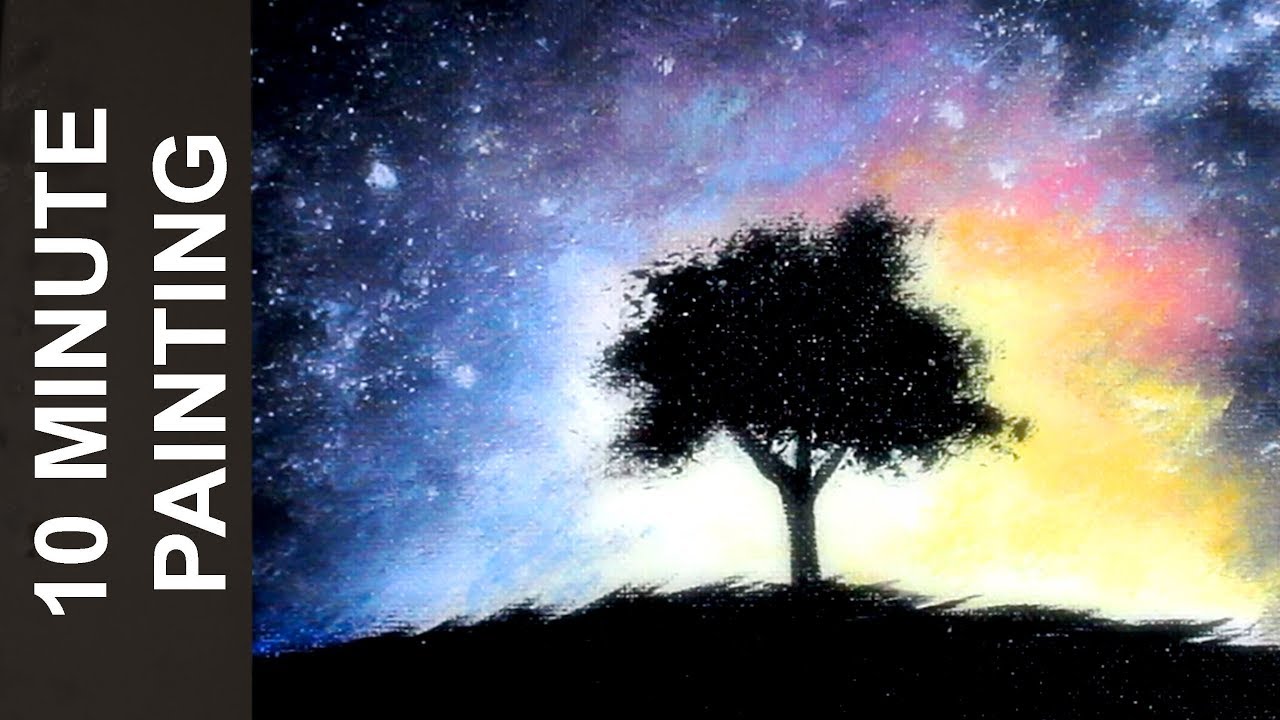 Painting A Tree With A Space Themed Galaxy Background With