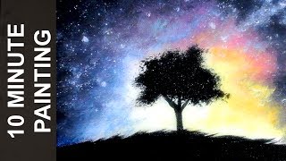 Painting a Shilouette of a Tree Infront of a Colourful Galaxy with Acrylics in 10 Minutes!