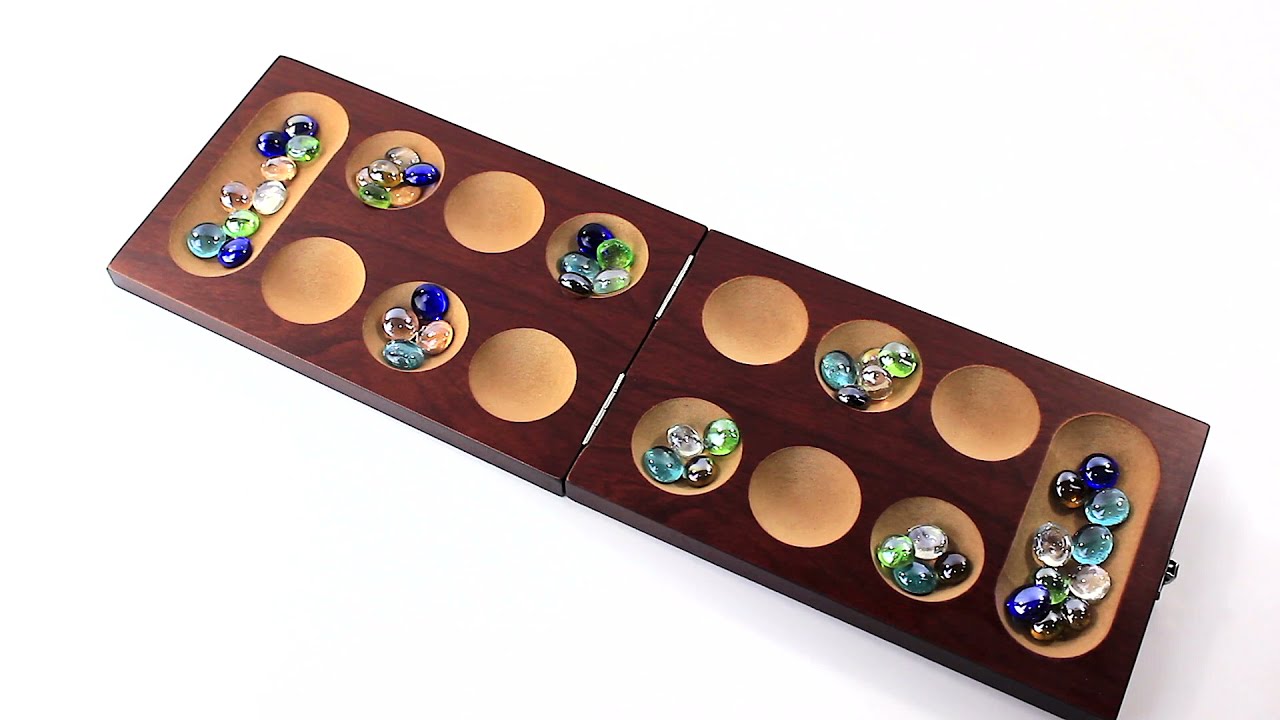 RNK Gaming Mancala Board Game with Folding Wooden Board and Colorful Glass Beads