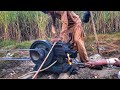 Water pump startup with fire  tubewell in village  diesel engine